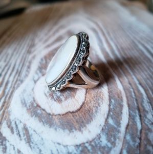Genuine Mother-of-Pearl, Marcasite & SS oval ring